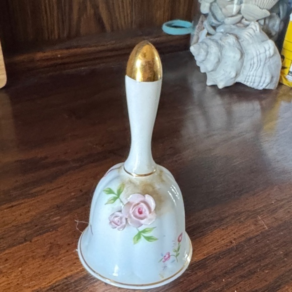 Vintage /antique Floral Hand Bell with Gold Accents
